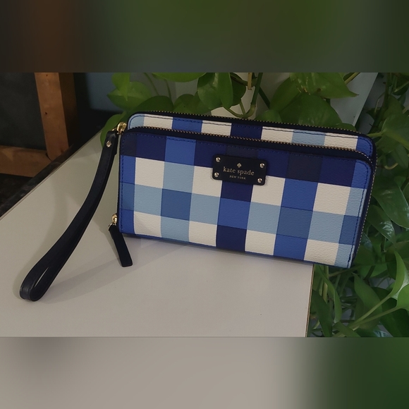 Kate Spade Blue and White Checkered Wallet - Picture 1 of 6